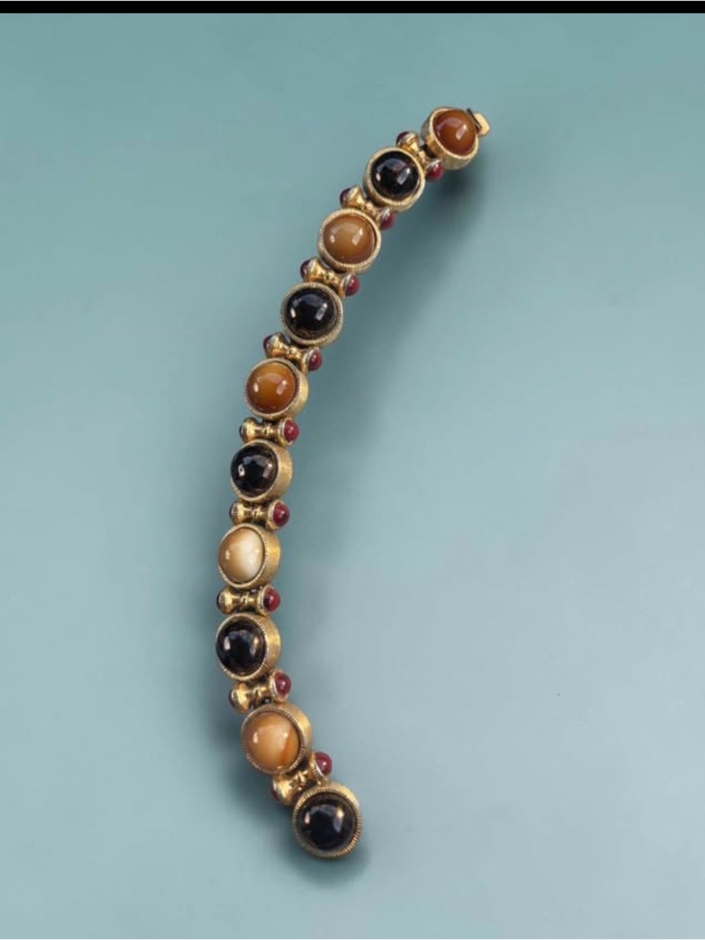 Vintage Monet Gold-Tone Bracelet with Black, Brown & Red Cabochons